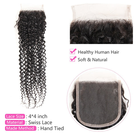 Siyun Show 4x4 Lace Closure Swiss Lace Human Hair Closure Curly Hair Human Hair Lace Closure